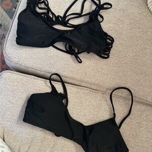 aerie Black Strappy Bikini Top Set - Solid Swim